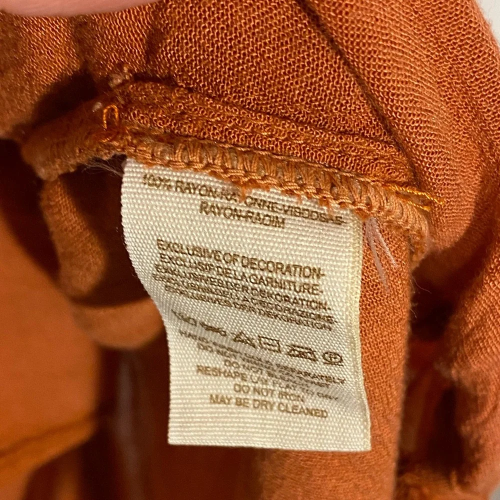 Free People Smocked Bell Sleeve Lace Trim Blouse Terracotta Small